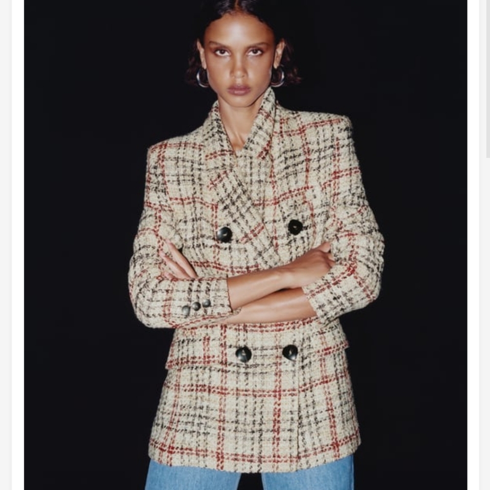 Zara textured plaid blazer